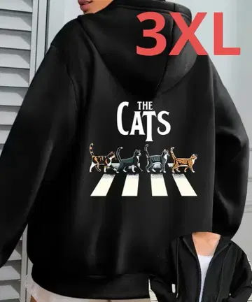 빅 사이즈 고양이 THE CATS 풀 집업 후드티 (Black)