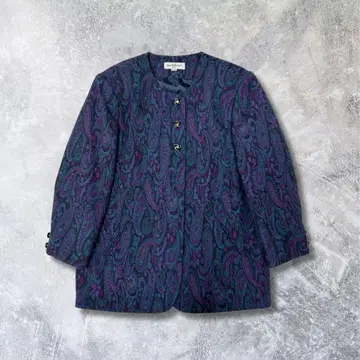 노카라 자켓 울 혼방 페이즐리 무늬 vintage 레트로 XL