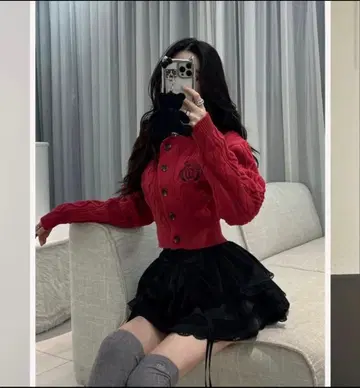 택 포함 새상품 다리치 엠블럼 니트 가디건 프리 레드 빨간색