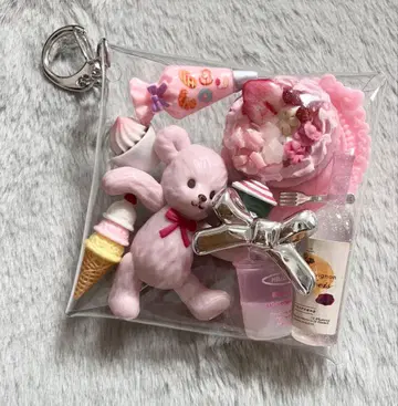 가챠 파우치 [ 핑크 카페 곰돌이 스트로베리 케이크 ]