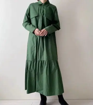자라 ZARA 티어드 셔츠 롱 원피스 [ M ] 그린