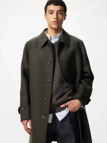 UNIQLO 카키 싱글 브레스티드 코트