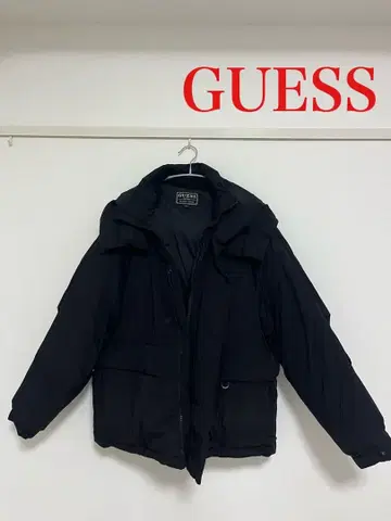GUESS 후드 부착 다운 자켓 블랙