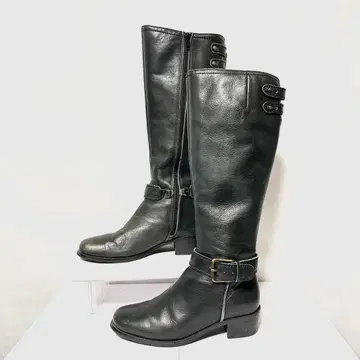 새상품급 가죽 롱 부츠 여성용 사이드 지퍼 22.5cm