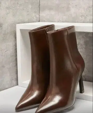 브라운 가죽 스틸레토 부티