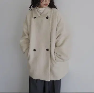 hellam 샤기 미들 코트 화이트 FREE