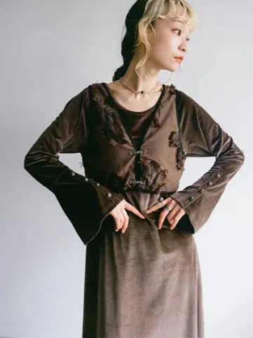 [ MARTE ] 2way Vest Layered Velour Dress