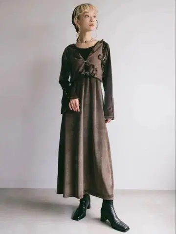 [ MARTE ] 2way Vest Layered Velour Dress