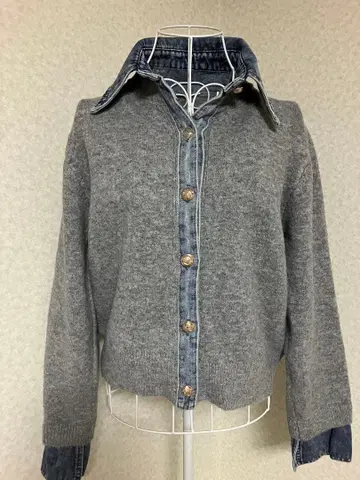 니트 데님 버튼 가디건