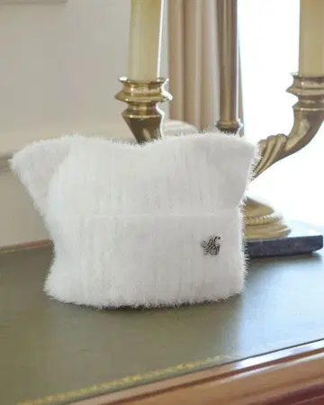 미셸 마카롱 고양이 귀 비니 화이트