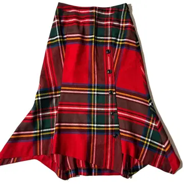 요크랜드 체크 스커트 변형 비대칭 울 일본제 모
