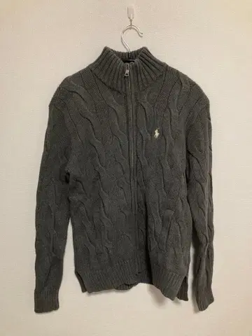 랄프 로렌 여성용 케이블 니트 풀 집업 가디건 그레이 S
