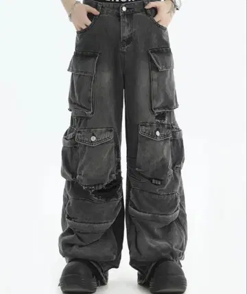 A'GEM/9 x .kom 인스튜디오 데님 포켓 카고