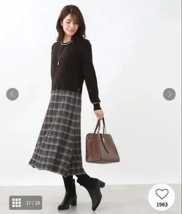 리플렉트 [코트 안에서도 깔끔하게] 체크 무늬 니트 도킹 원피스