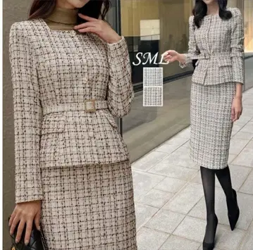 트위드 셋업 포멀 슈트 타이트 스커트