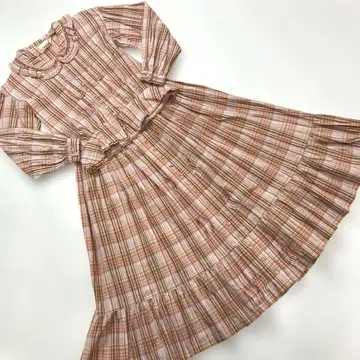 핑크하우스 핑크 계열 체크 블라우스+스커트 set