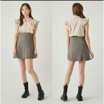 SNIDEL 하이웨스트 체크 숏 팬츠