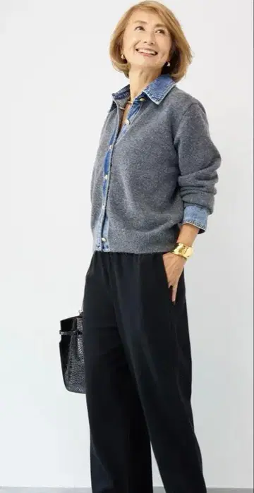 OTO.HA 플러스오토하 그레이 데님 카라 부착 가디건 긴팔