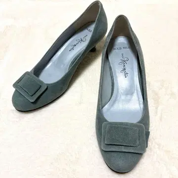 새상품급 긴자 카네마츠 펌프스 23.5 로우힐 스웨이드 블루 그레이