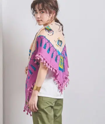 [새상품급] manipuri 코튼 실크 스톨 폼폼 120