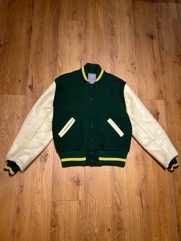 바시티 자켓 다크 그린/크림