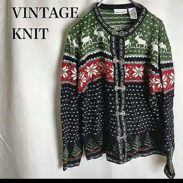 빈티지 노르딕 니트 L 사이즈 메탈 후크 티롤리안 버즈아이