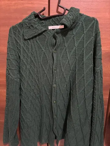 MOUSSY 다크 그린 케이블 니트 긴팔