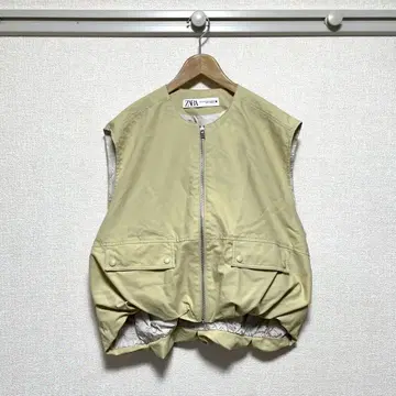 ZARA 벌룬 실루엣 베스트 XS 베이지 코튼 지퍼 베스트