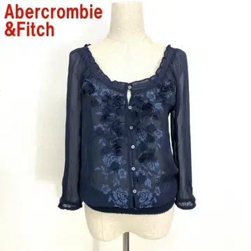 A2688 아바크롬비&피치 7부 소매 가디건 블라우스 자수 네이비 S