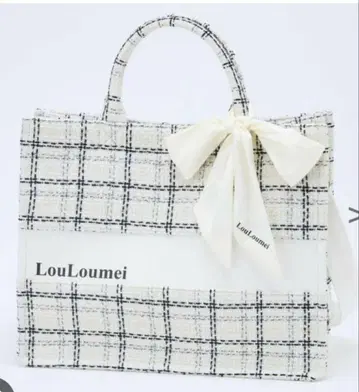 LouLoumei 체크 무늬 토트백 화이트