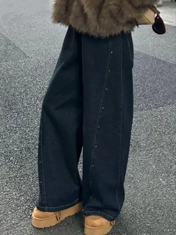 RAY CASSIN 와이드 데님 팬츠 네이비