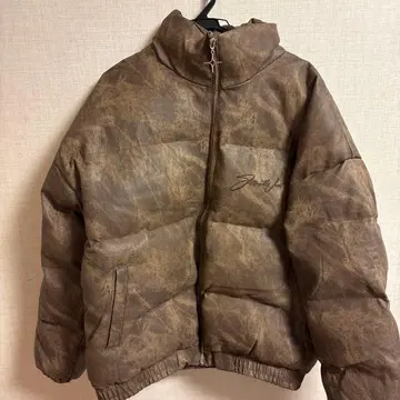 GEEK CAMOUFLAGE PU LEATHER PUFFER JACKET