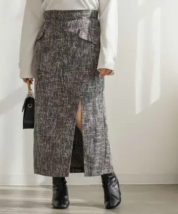 쿠레트 CLETTE 뒷밴딩 트위드 내로우 스커트 블랙 3L