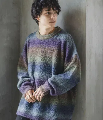 새상품급 RAGEBLUE 그라데이션 니트 크루넥 스웨터 LARGE