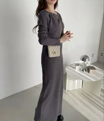 차콜 2pcs 와플 원피스