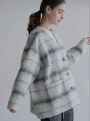 ohga 샤기 코디 가디건 오가 체크 무늬
