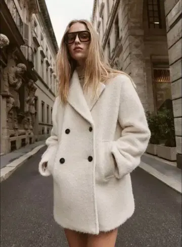 아이보리 더블 브레스트 코트