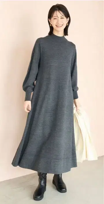 UNFILO 플레어 니트 원피스 그레이 M