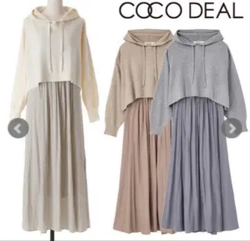 COCO DEAL sweet 콜라보 숏 후드 니트 x 새틴 원피스