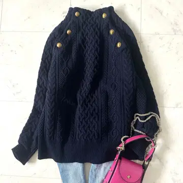 새상품급#프레임워크 해밀턴 아란 케이블 니트 골드 버튼 보틀넥