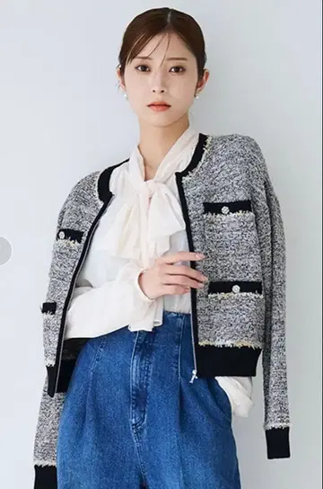 CELFORD 트위드 니트 지퍼 블루종