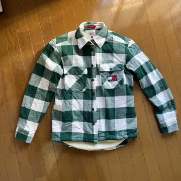 TOMMY JEANS 그린 화이트 체크 자켓