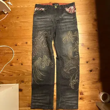 카라쿠리타마시 이키 쌍어 자수 잉어 자수 데님 일본풍 패턴 34