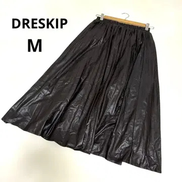 DRESKIP 롱 가죽 스커트 다크 브라운 허리밴딩