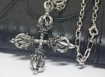 크라운 더블 도제 크로스 실버 목걸이