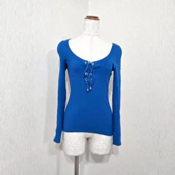 마이클코어스 리브 니트 (4) 블루 레이스업 슬림 실루엣