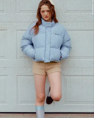 ALLISON BROWN 깅엄 체크 다운 베이비 블루