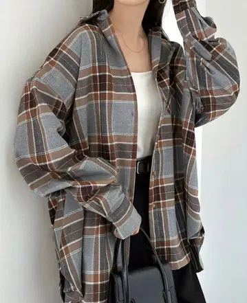 긴팔 체크 셔츠 그레이 브라운