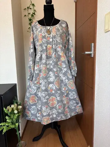 기모노 리메이크 핸드메이드 원피스 순수 실크 본명주단 2m#25722