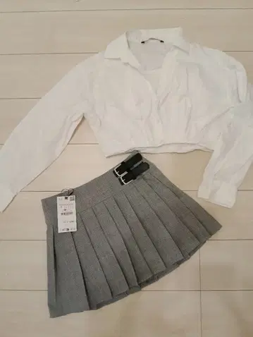 ZARA 플리츠 미니 스커트 그레이 체크